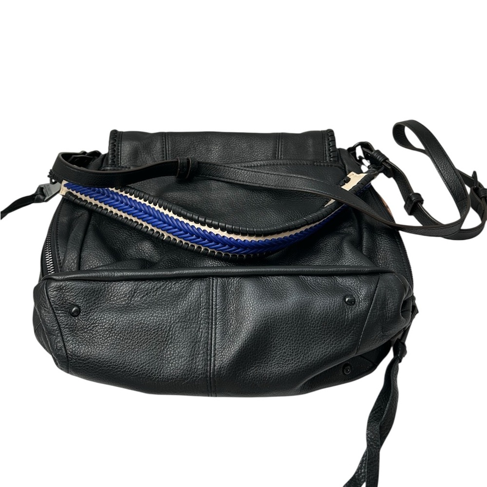 Aimee Kestenberg Black Leather Shoulder Bag with Blue Accent Strap - Picture 4 of 16